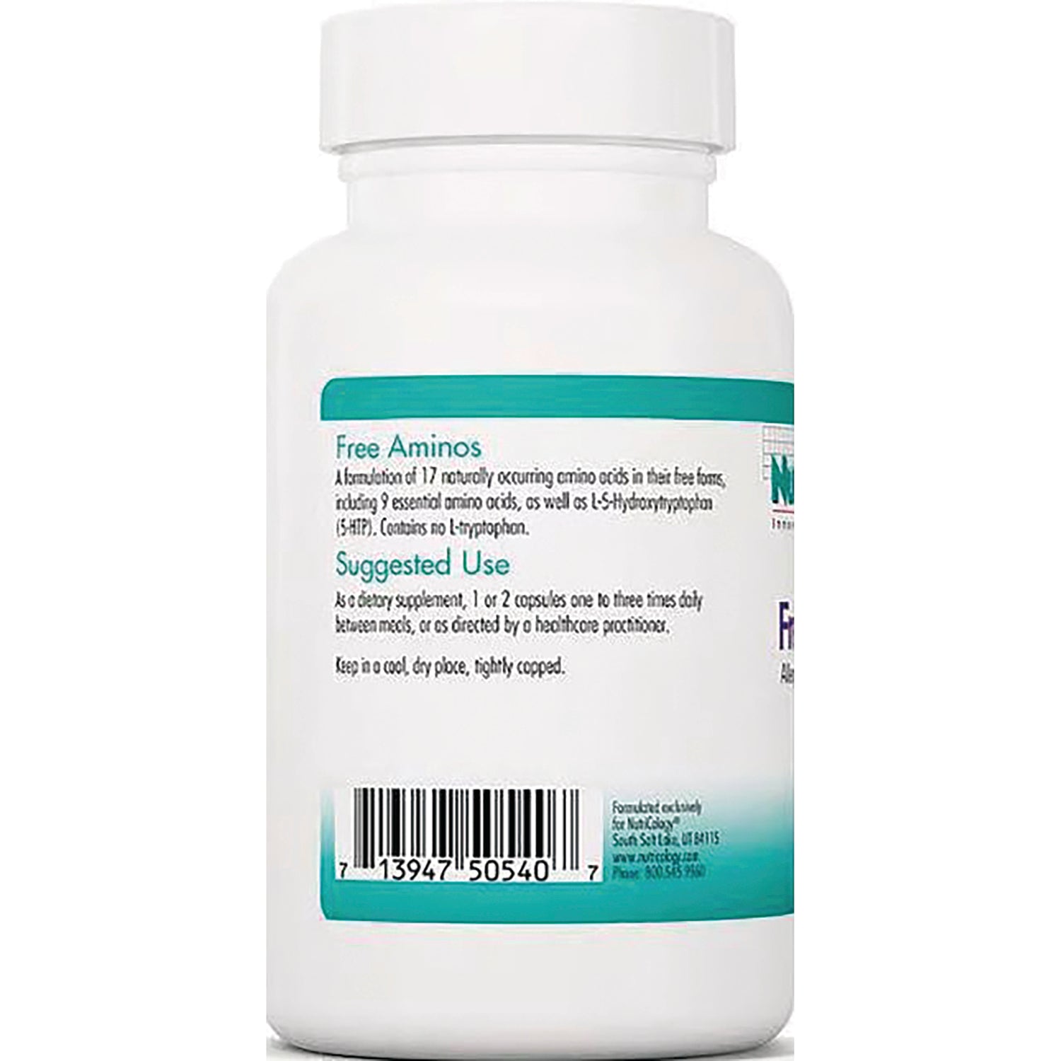 NCL096 | Back of white supplement bottle showing suggested use instructions and barcode