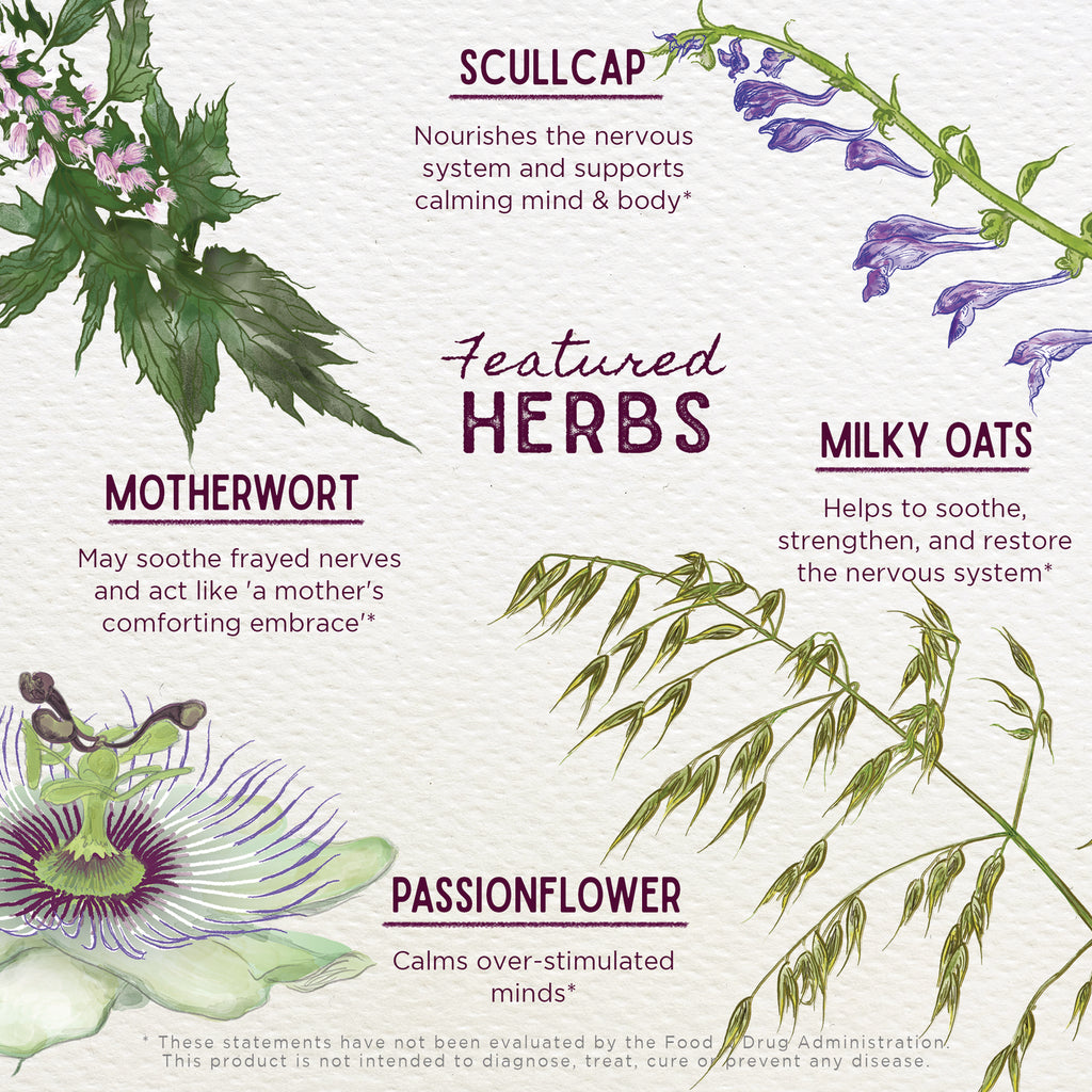WGH007 | Featured herbs: Scullcap, Milky Oats, Motherwort, Passionflower with calming, nervous-system support claims - Thumbnail