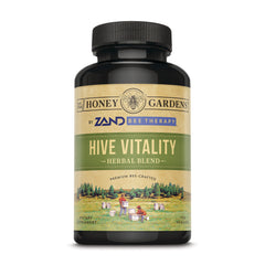 HGR009 | Honey Gardens Hive Vitality herbal blend supplement bottle, front label reads HIVE VITALITY and 100 vegcaps