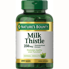 NBY092 | Nature's Bounty Milk Thistle 250 mg bottle, 200 capsules, green plastic bottle with white label