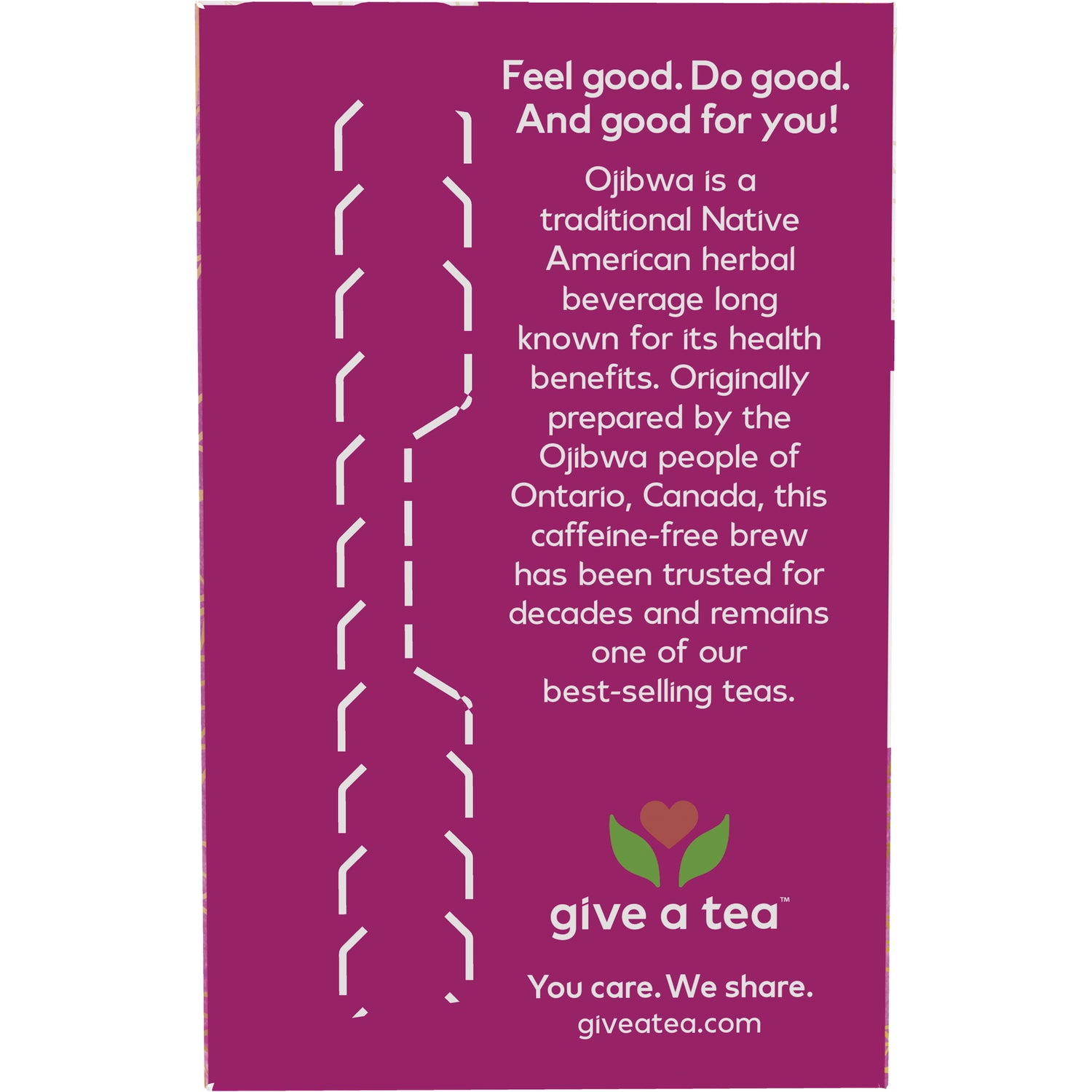 NWF1084 | Back panel describing Ojibwa herbal tea benefits with give a tea logo and giveatea.com