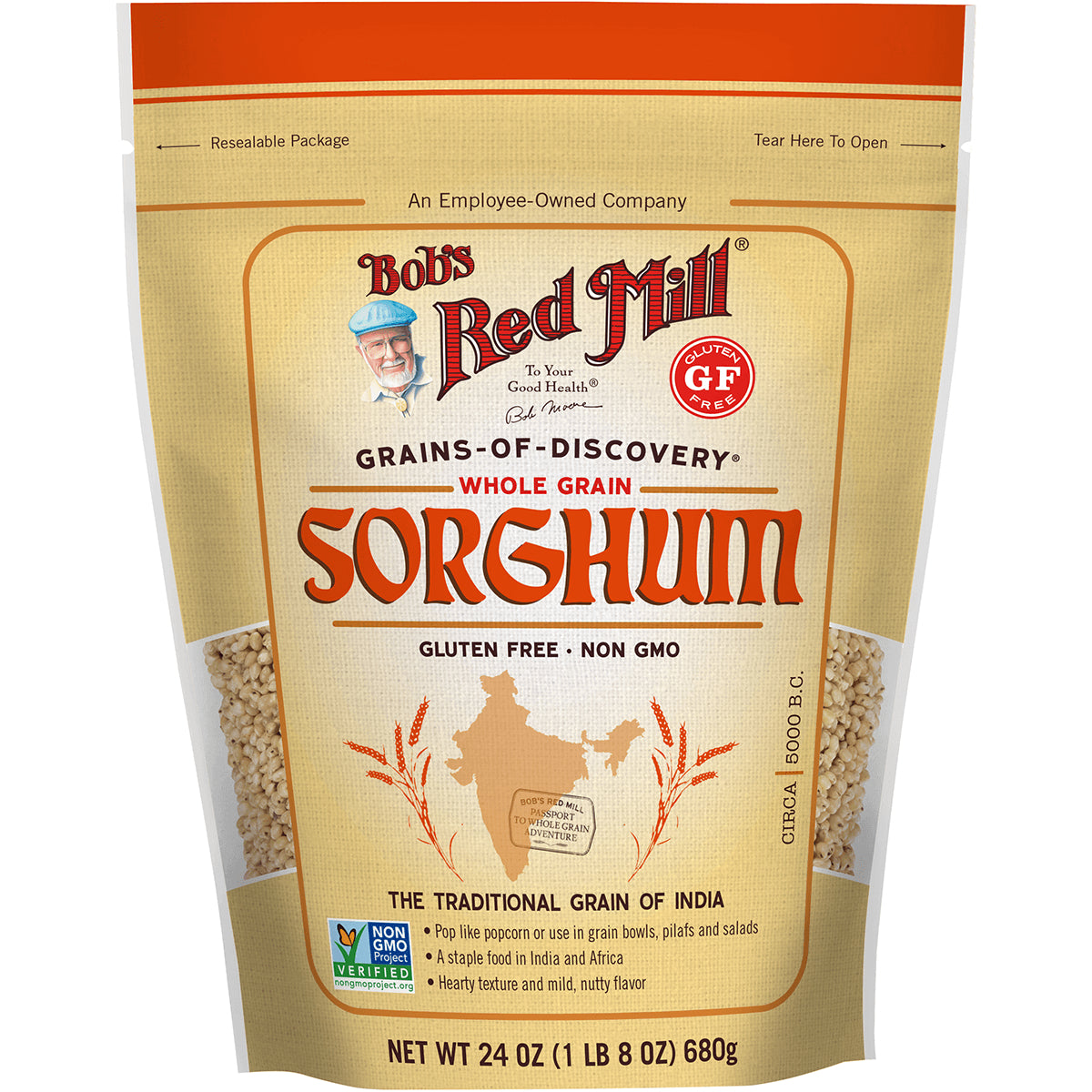 BOB411 | Bob's Red Mill whole grain sorghum resealable pouch, gluten free, 24 oz