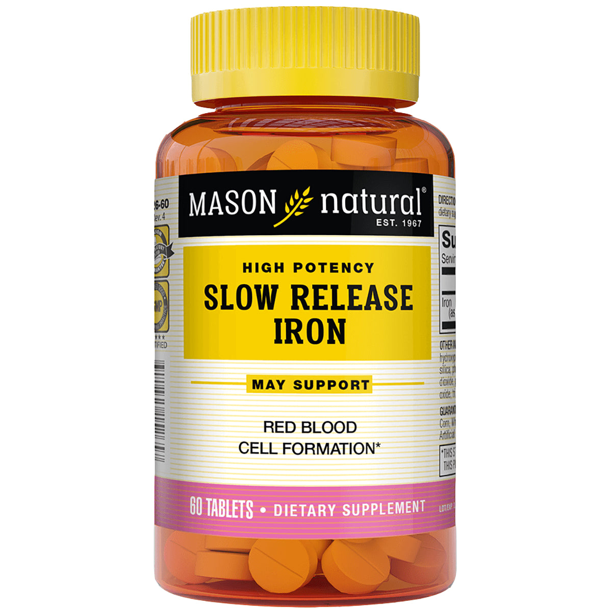 MSN062 | Mason Natural slow release iron bottle front label, 60 tablets dietary supplement