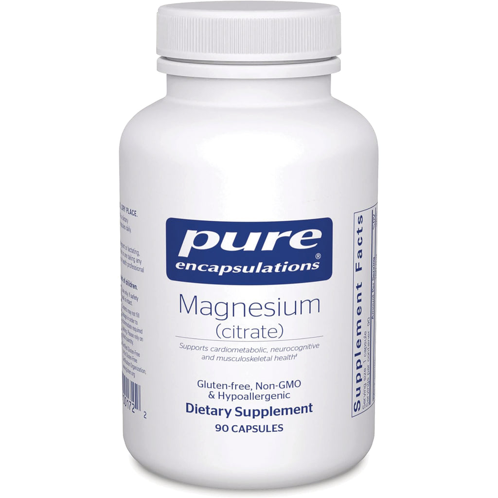 PRN040 | Pure Encapsulations white bottle labeled Magnesium (citrate) dietary supplement 90 capsules - Thumbnail