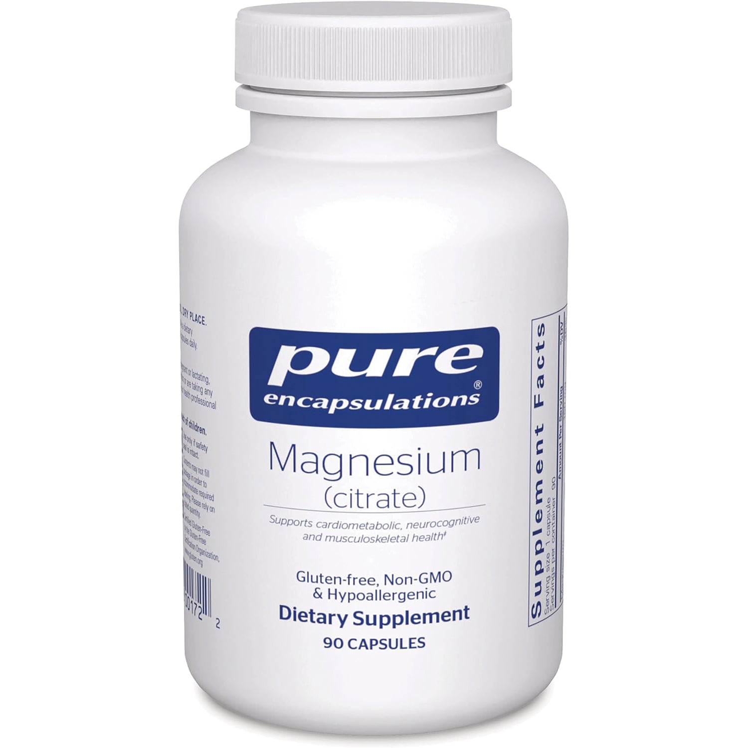 PRN040 | Pure Encapsulations white bottle labeled Magnesium (citrate) dietary supplement 90 capsules