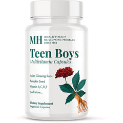 MNP006 | White bottle of Teen Boys Multivitamin Capsules labeled Teen Boys with ginseng root illustration