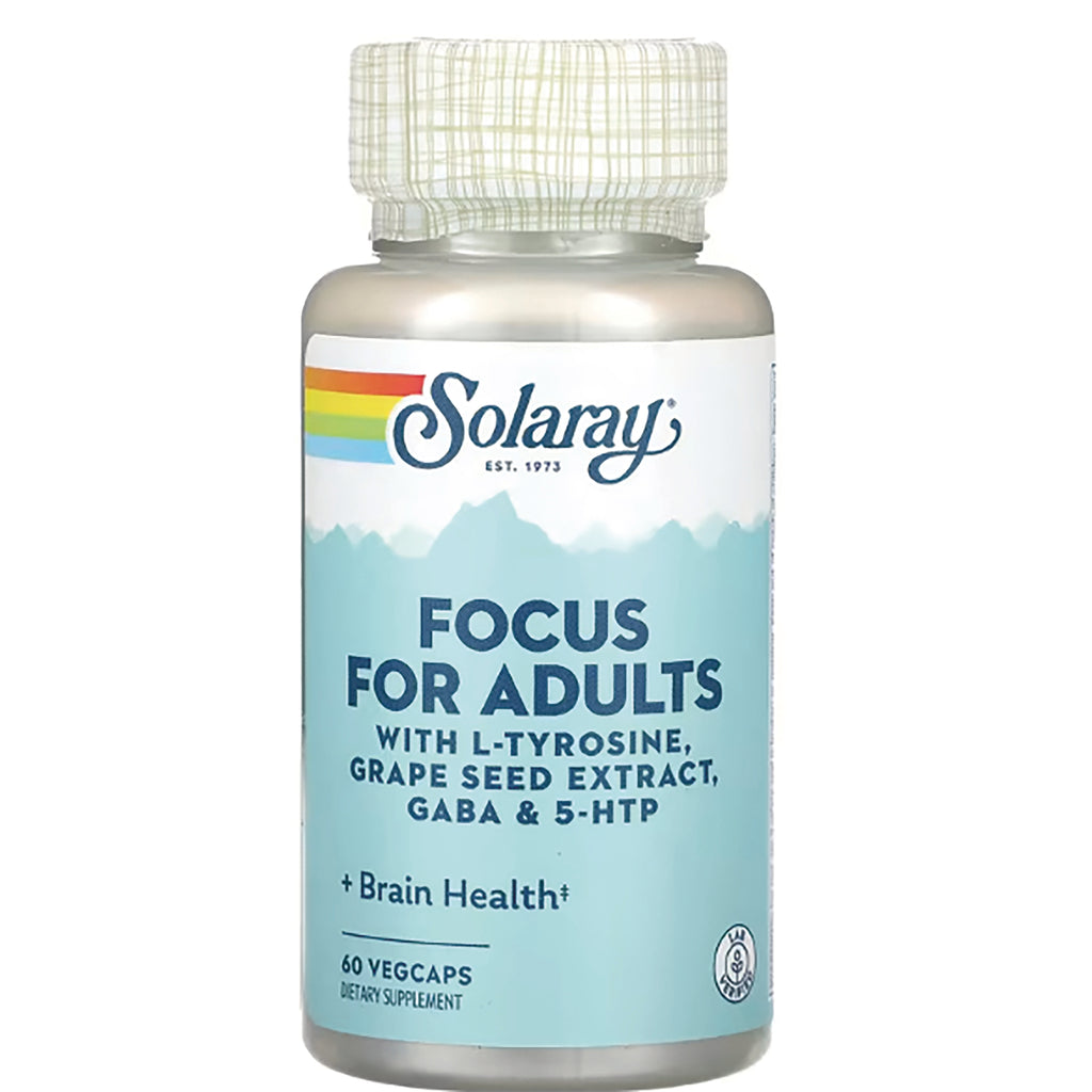 SLR347 | Solaray Focus for Adults with L-Tyrosine, Grape Seed Extract, GABA & 5-HTP, 60 VegCaps - Thumbnail