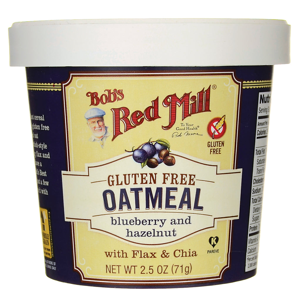 BOB228 | Bob's Red Mill gluten free oatmeal blueberry and hazelnut single-serve cup with white lid - Thumbnail