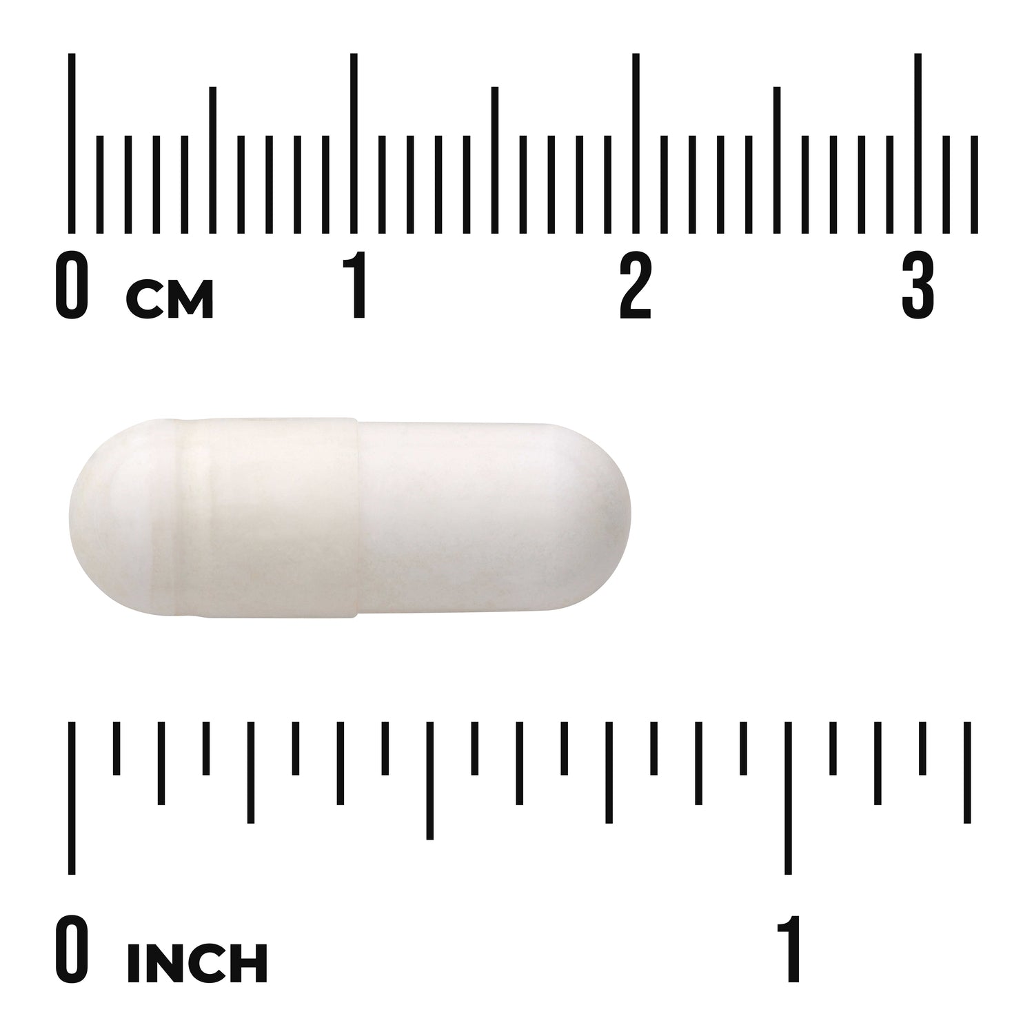 SW016 | White capsule shown with size scale in inches and centimeters
