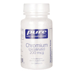 PRN125 | white bottle of Pure Encapsulations Chromium (picolinate) 200 mcg dietary supplement, 60 capsules