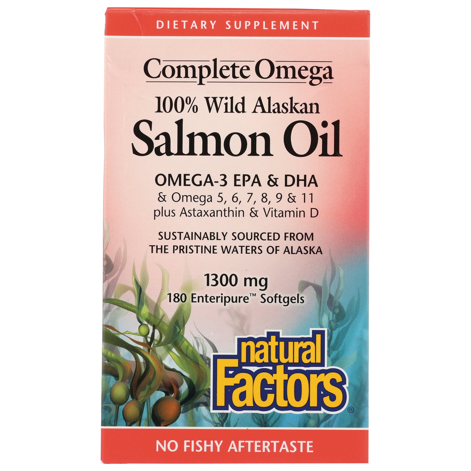 NFC162 | Natural Factors Complete Omega 100% Wild Alaskan Salmon Oil box front, 1300 mg, 180 softgels