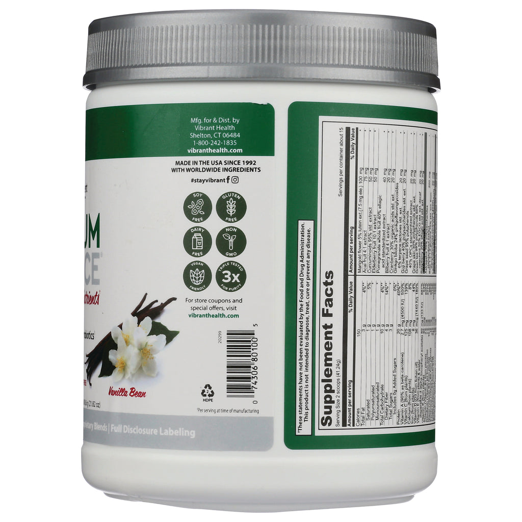 VH033 | Vibrant Health supplement container back label with Supplement Facts panel and icons, Vanilla Bean - Thumbnail