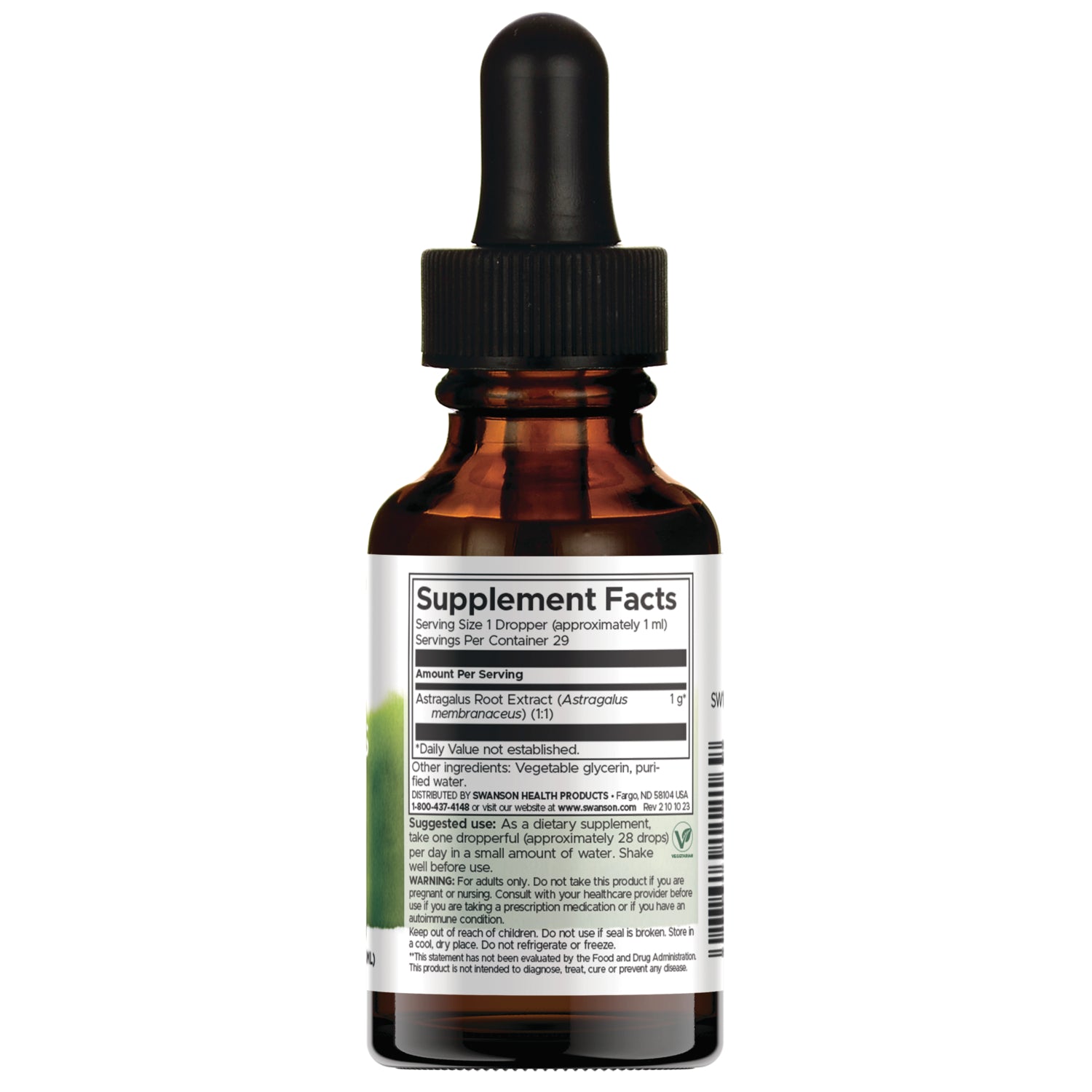 SW1216 | Supplement Facts for Astragalus Root Extract liquid