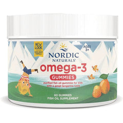NRN016 | Nordic Naturals omega-3 gummies jar label showing 60 gummies and tangerine flavor