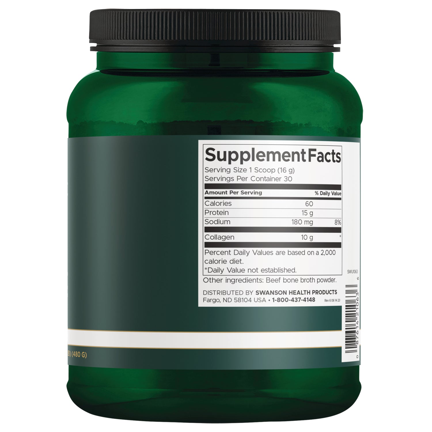 SWU1063 | Back label with supplement facts and serving information