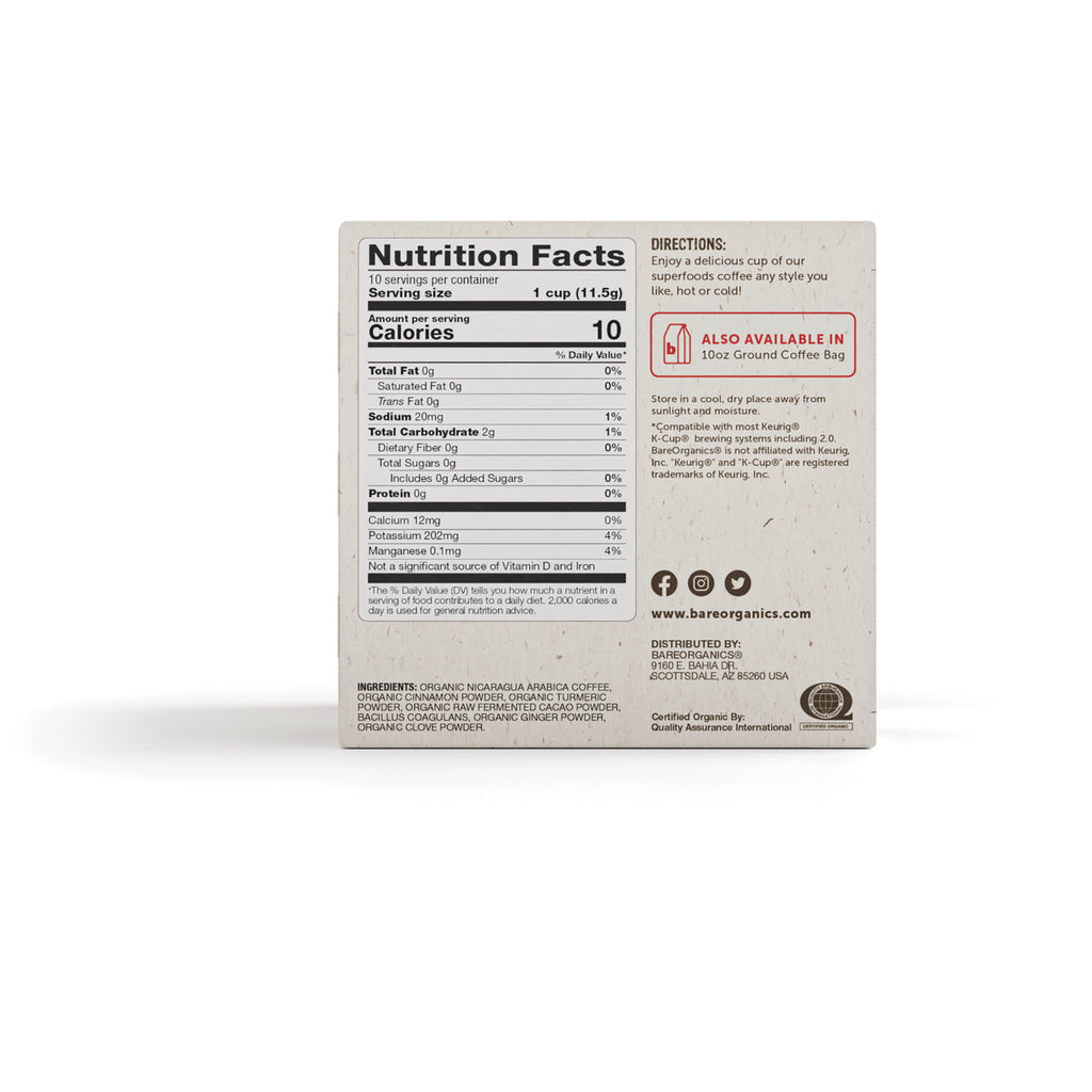 BOR015 | product back showing nutrition facts panel, ingredients, and directions on beige coffee box - Thumbnail