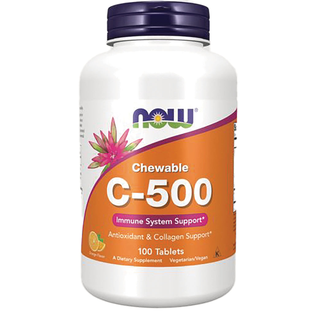 NWF234 | NOW Chewable C-500 vitamin C bottle, orange label, 100 tablets - Thumbnail