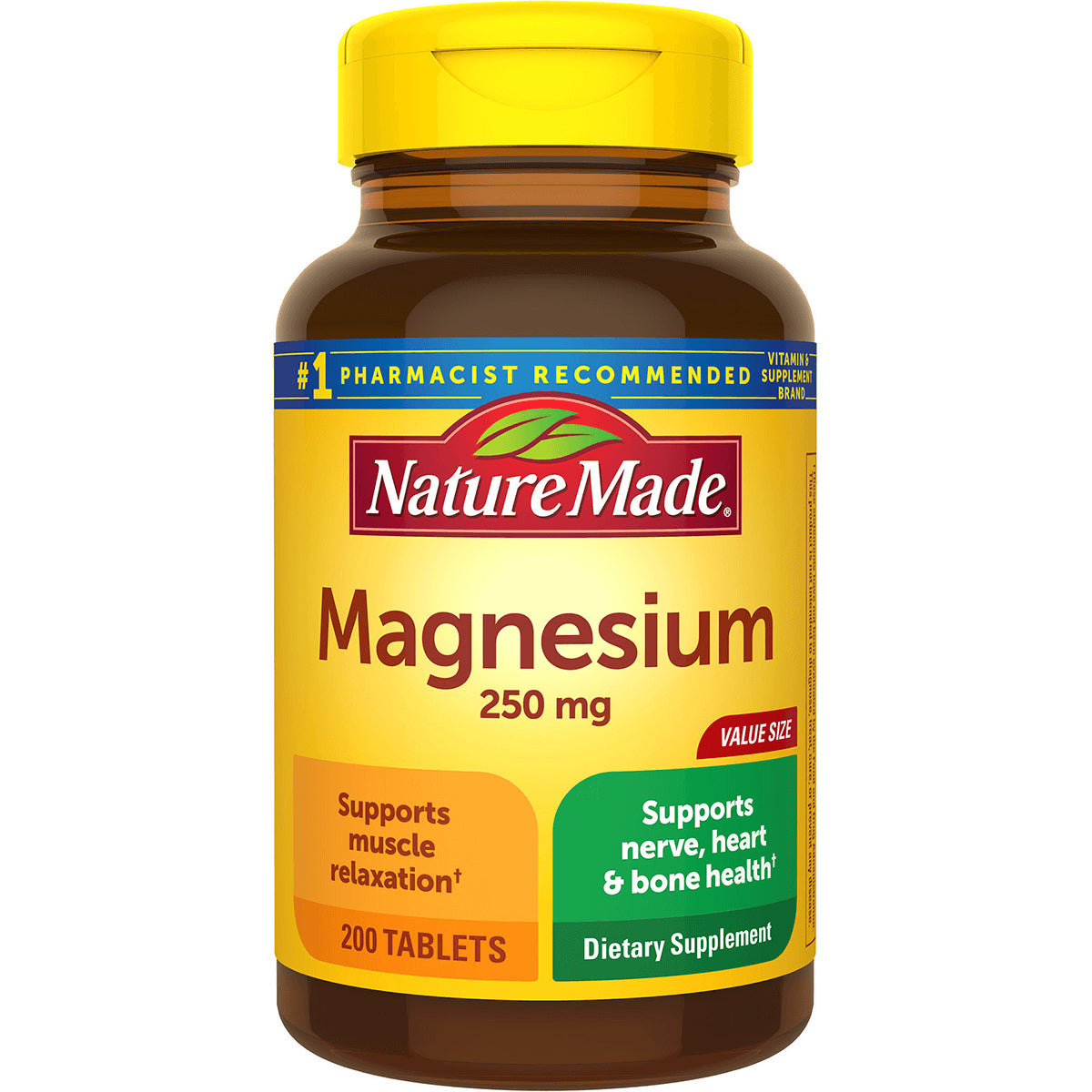 NTM071 | Nature Made Magnesium 250 mg bottle front label, 200 tablets dietary supplement