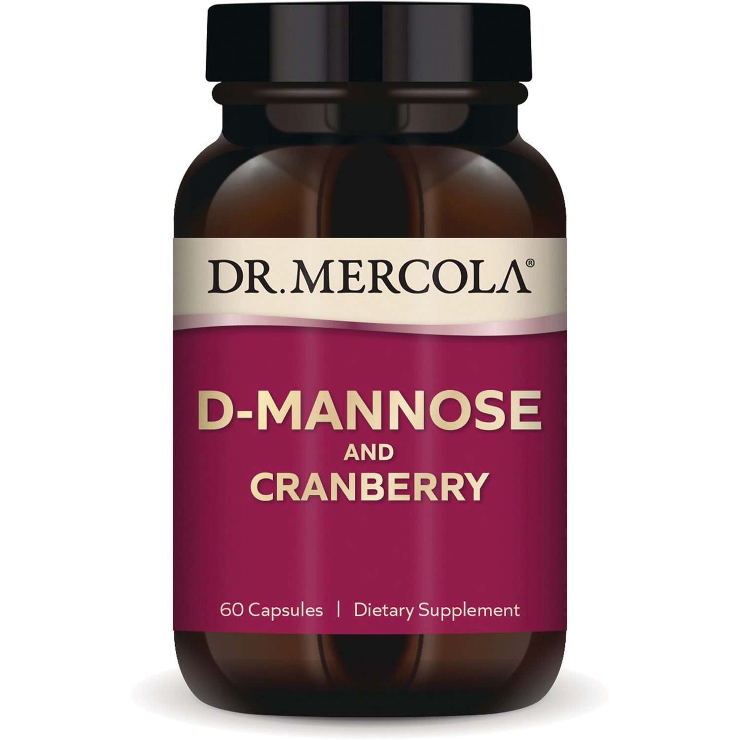 MRC052 | DR. MERCOLA D-MANNOSE and CRANBERRY supplement bottle, 60 capsules
