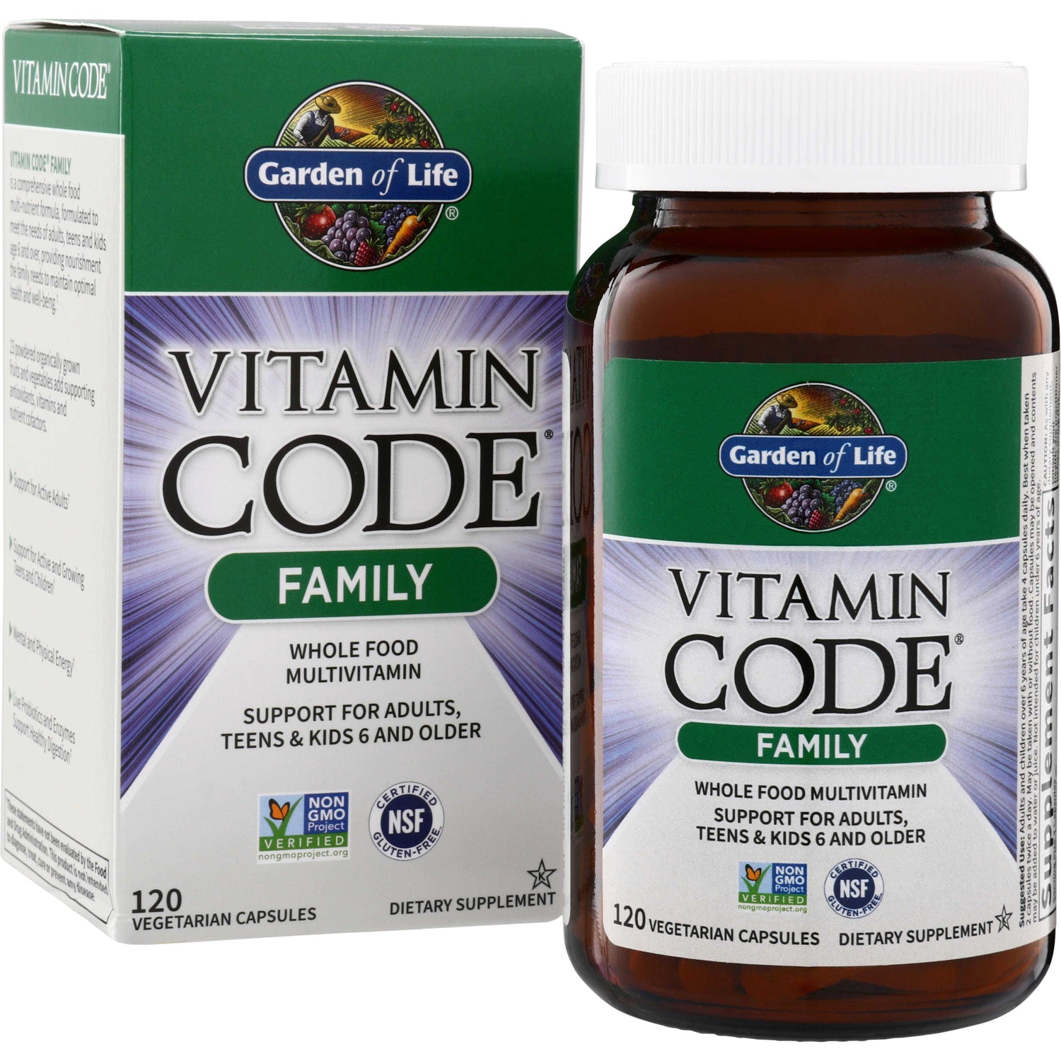 GLF037 | Garden of Life Vitamin Code Family whole food multivitamin, 120 vegetarian capsules