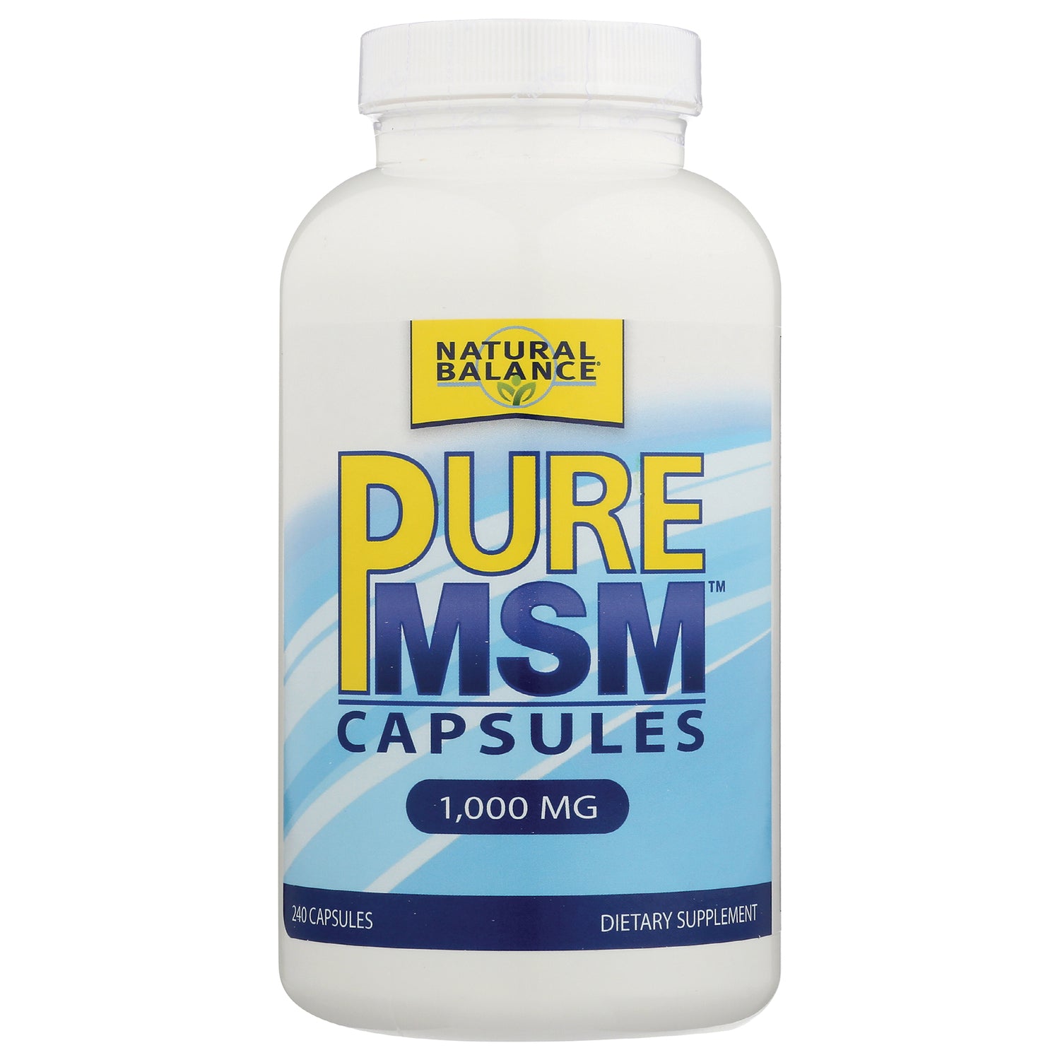 NBL006 | Natural Balance Pure MSM capsules bottle, 1,000 mg, 240 capsules, white bottle with blue label