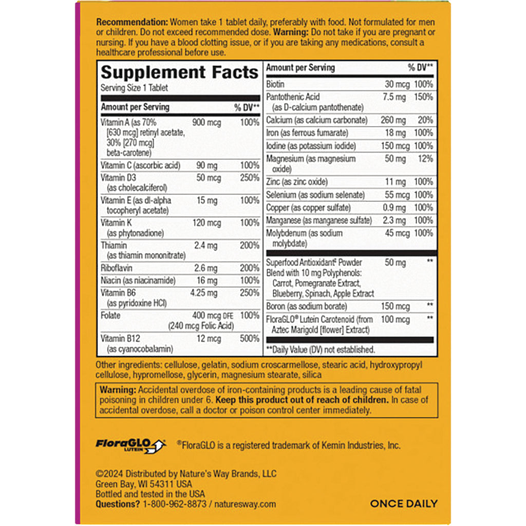 NW1015 | Supplement Facts back panel showing vitamins and minerals, warnings, and other ingredients - Thumbnail
