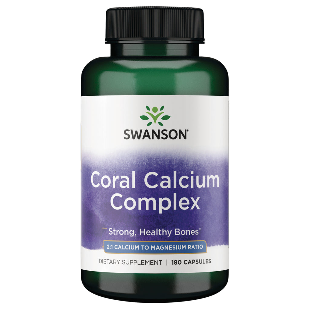 SWU1107 | Swanson Coral Calcium Complex front, 180 capsules; Strong, Healthy Bones; 2:1 calcium to magnesium ratio - Thumbnail