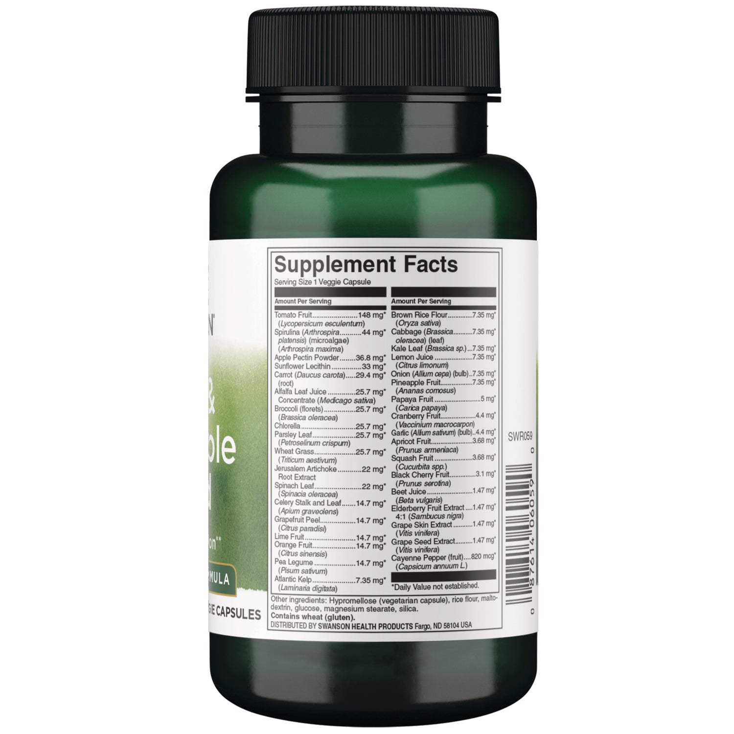 SWR059 | Supplement bottle back label with Supplement Facts panel and ingredients