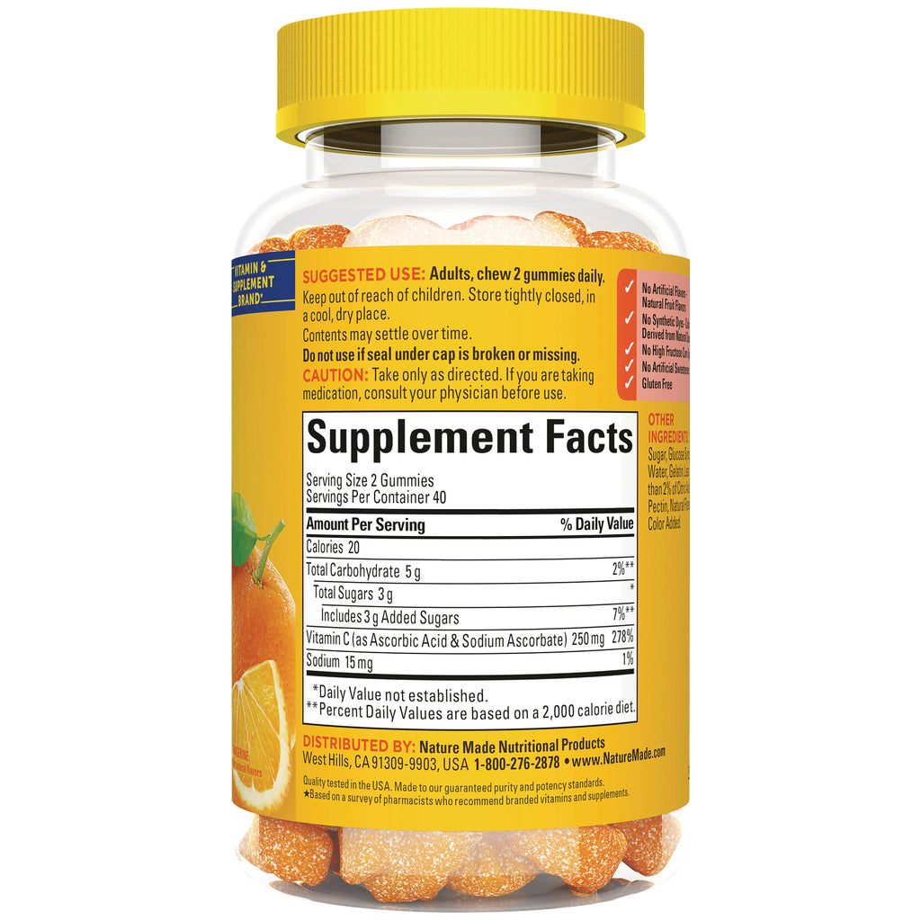 NTM083 | Back label showing Supplement Facts panel, suggested use, and ingredients for orange gummy supplement - Thumbnail