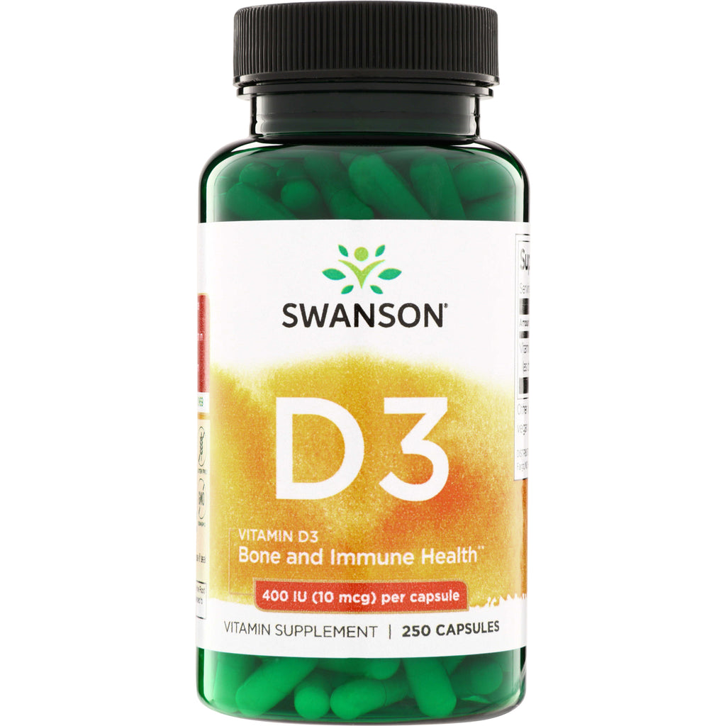 SW1211 | Swanson D3 Vitamin D3 supplement bottle, 400 IU (10 mcg) per capsule, 250 capsules, Bone and Immune Health - Thumbnail