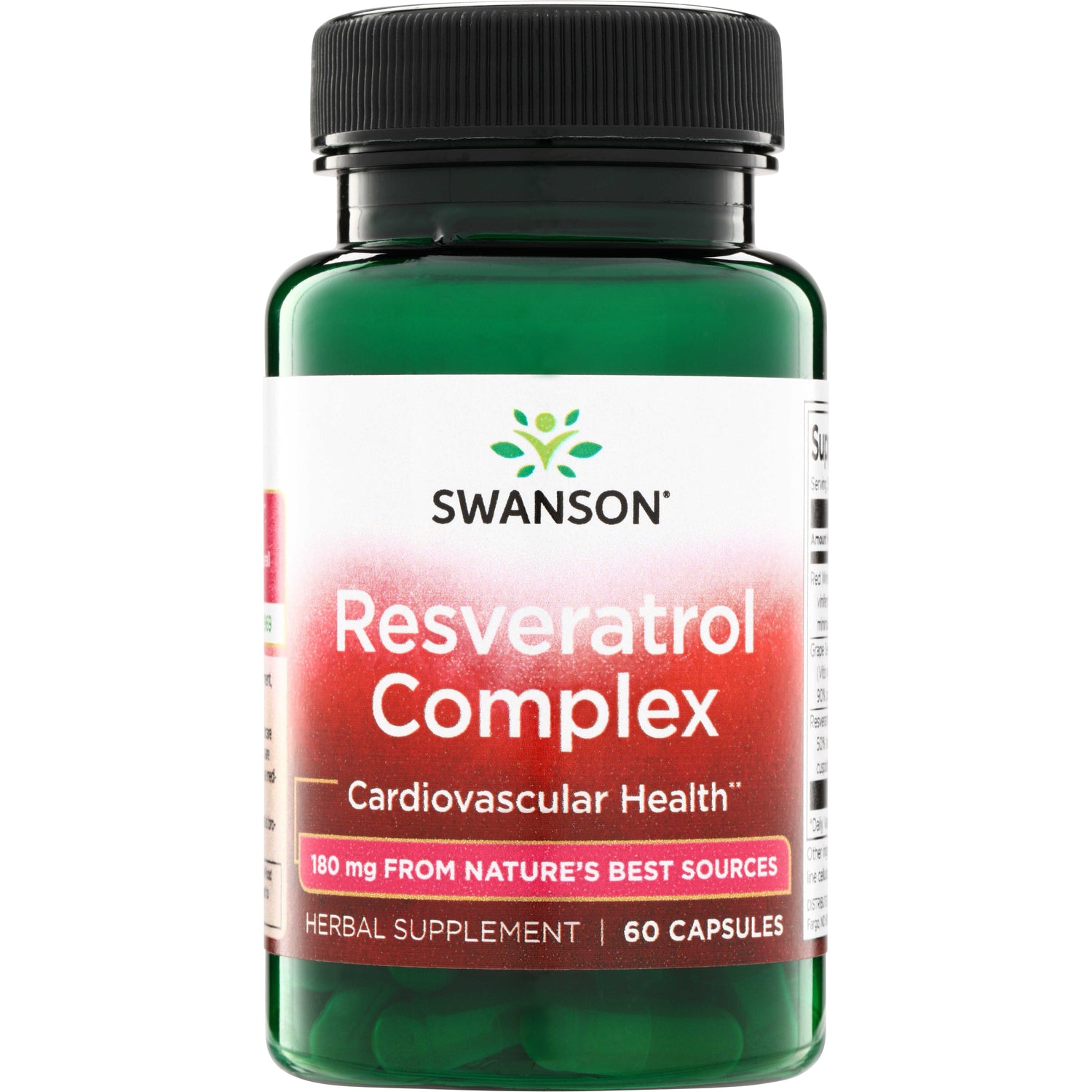 SWU248 | Swanson Resveratrol Complex supplement bottle, 60 capsules, 180 mg, Cardiovascular Health