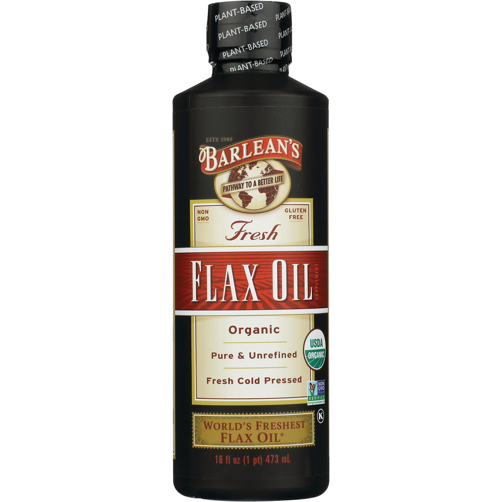 BAR014 | Barlean's Fresh Flax Oil bottle front label, organic, 16 fl oz - Thumbnail