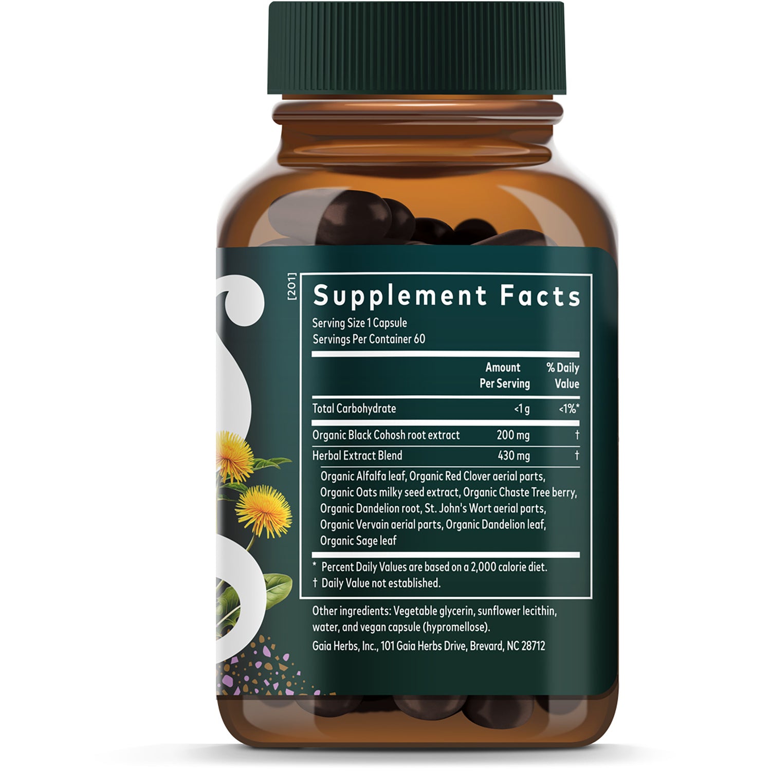 GH079 | Back panel showing Supplement Facts, ingredients, and suggested use text on herb supplement box