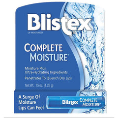 BLS005 | Blistex Complete Moisture lip balm front packaging with tube and water splash graphic