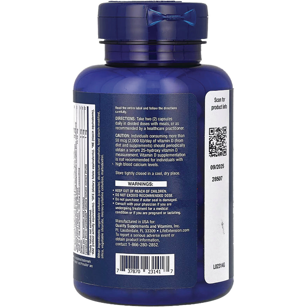 LE562 | Back of blue supplement bottle showing directions, warnings, barcode and QR code - Thumbnail