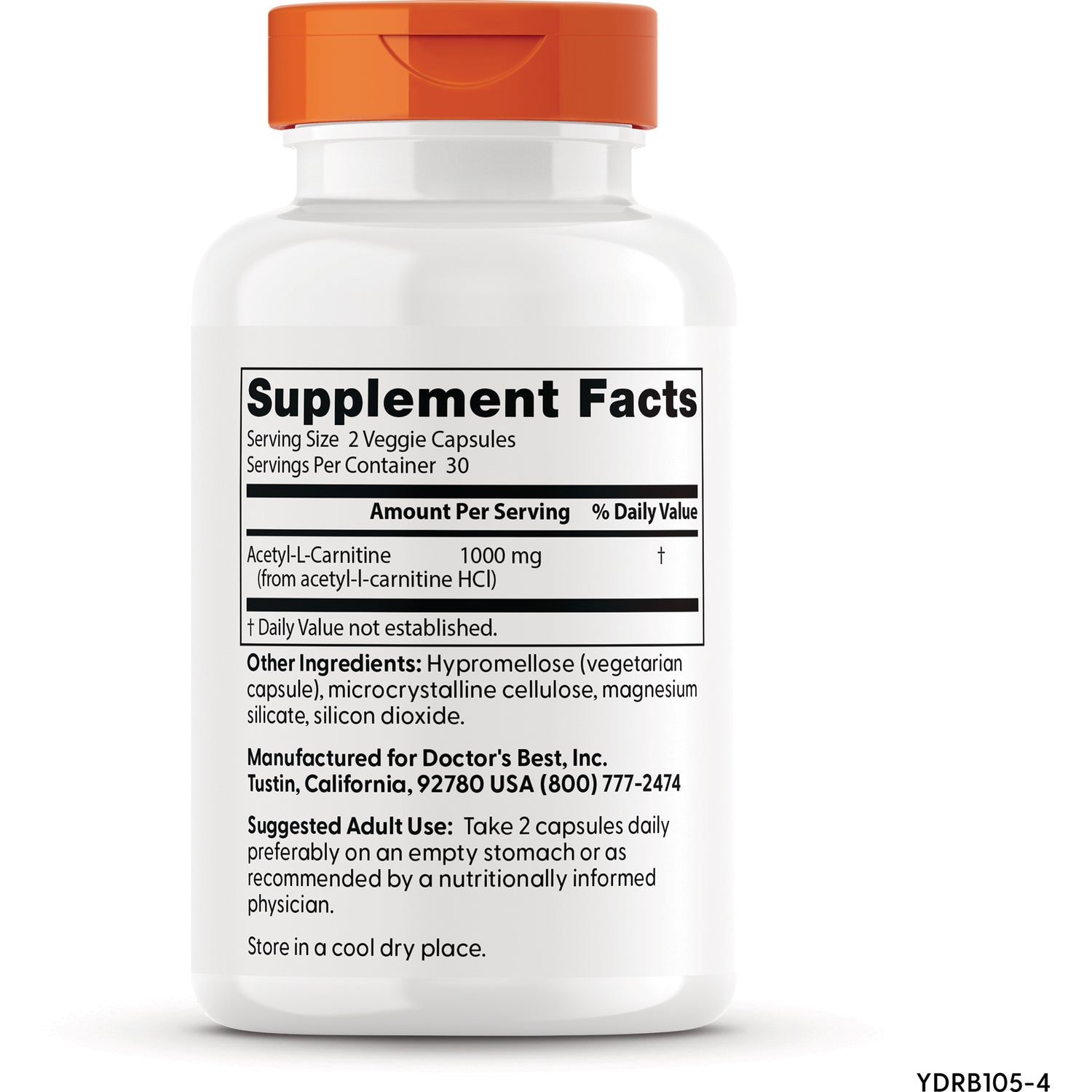 DB122 | Back label with Supplement Facts panel, ingredient list, and suggested use on white bottle