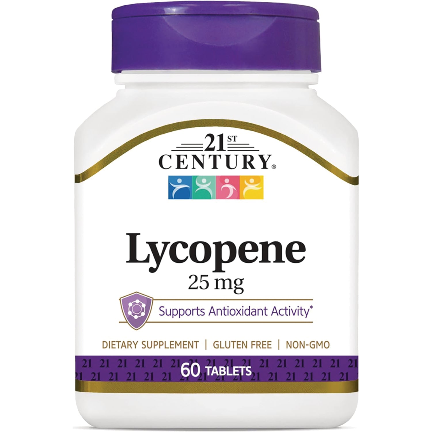 CNT098 | 21st Century Lycopene 25 mg white bottle with purple cap and label stating 60 tablets dietary supplement