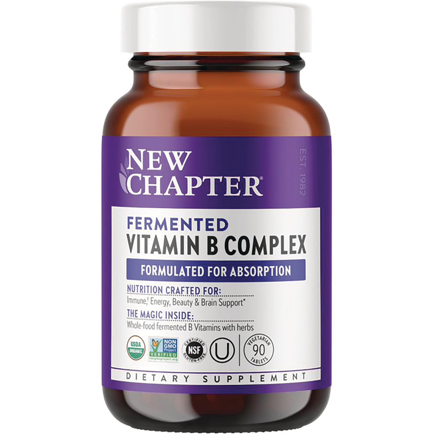 NWC367 | New Chapter bottle labeled Fermented Vitamin B Complex formulated for absorption, 90 vegetarian tablets