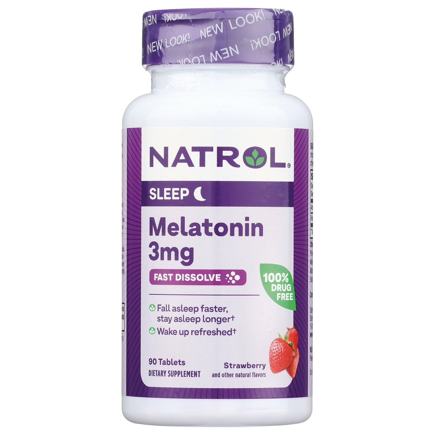 NA511 | Natrol Melatonin 3mg fast dissolve strawberry dietary supplement bottle front label
