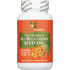 SBW003 | SeabuckWonders Pure Himalayan Sea Buckthorn Seed Oil bottle front label, 60 softgels
