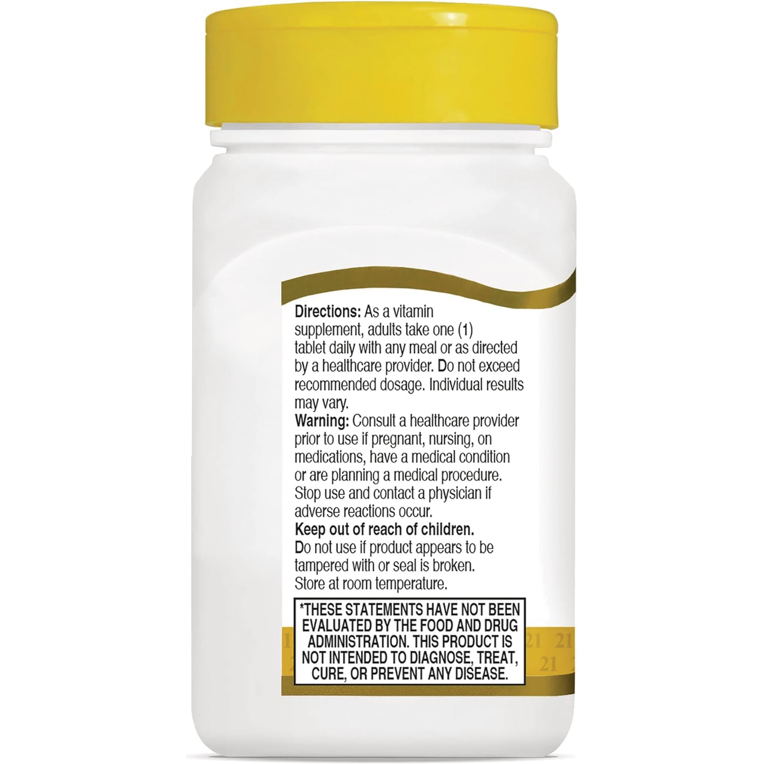 CNT170 | Back of white supplement bottle showing directions, warning, and FDA disclaimer label