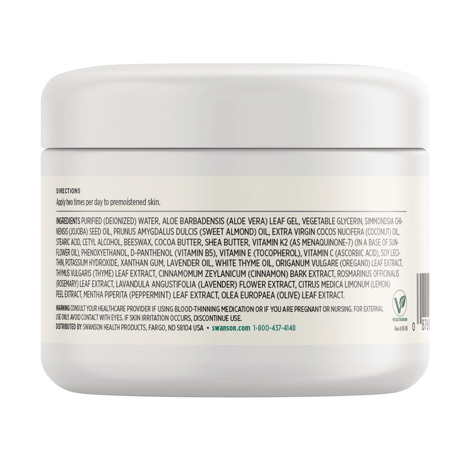 SW1458 | Back label with ingredients list, directions to apply twice daily, and warning for external use