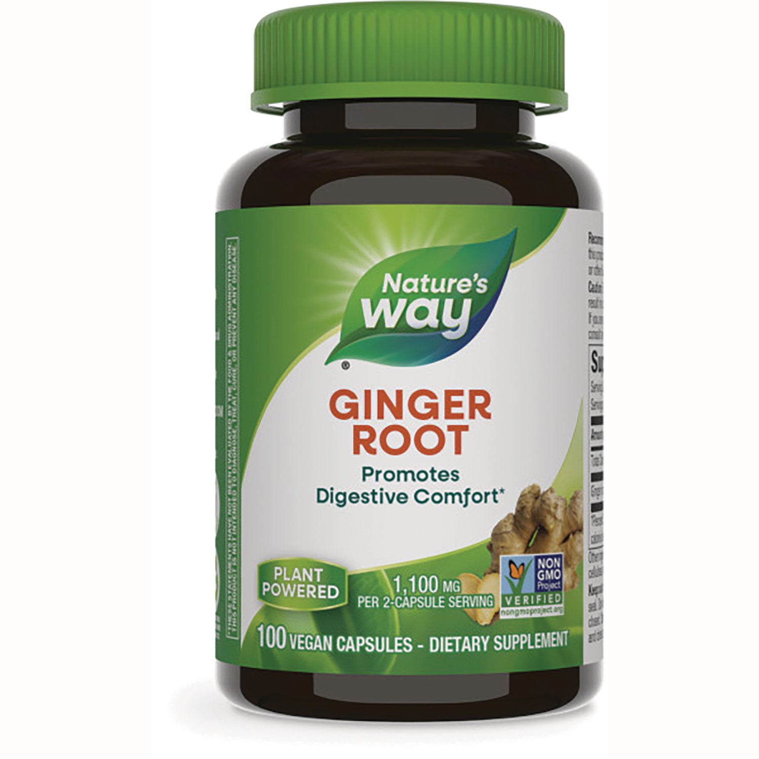 NW139 | Nature's Way Ginger Root supplement bottle showing label and 100 vegan capsules