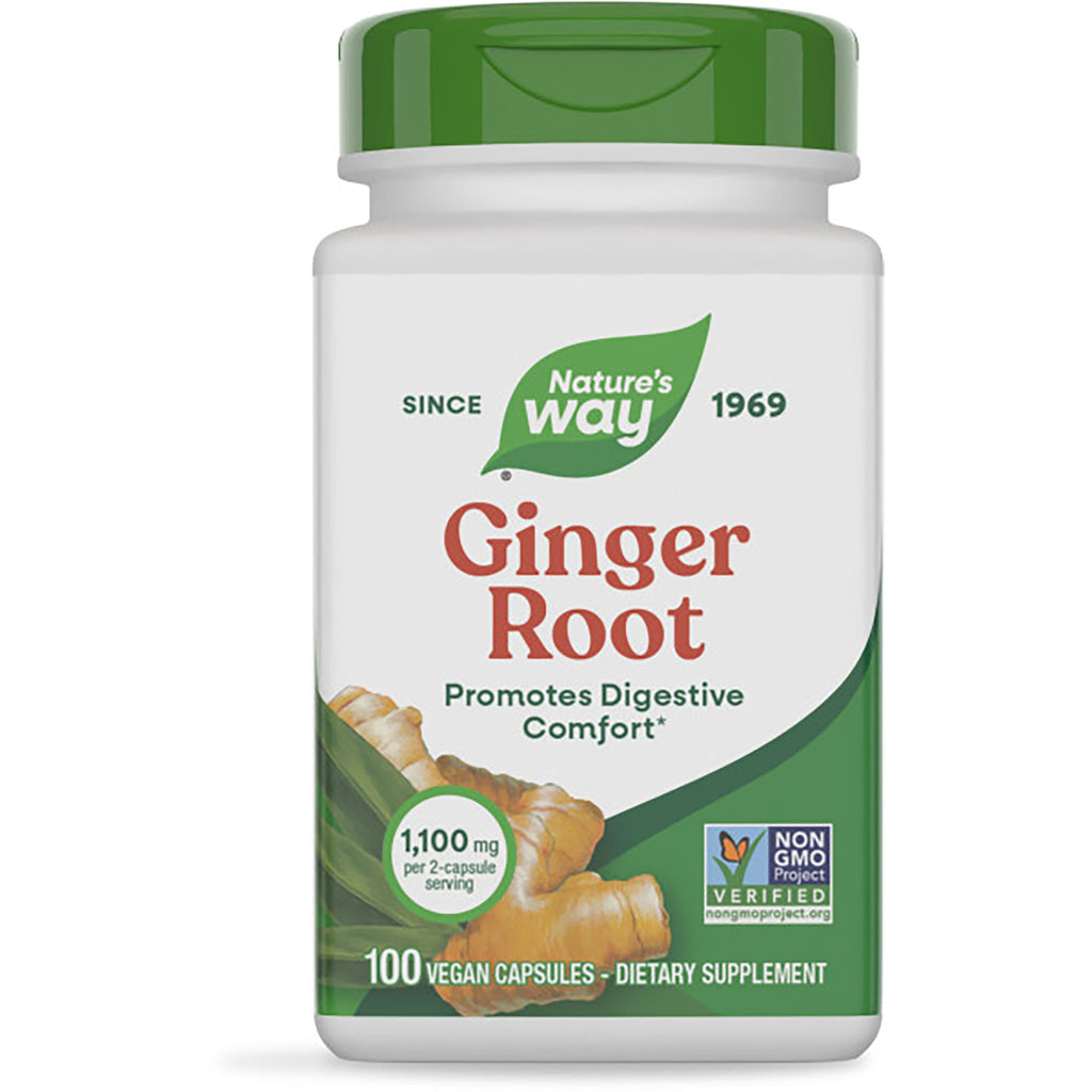 NW139 | Nature's Way Ginger Root supplement bottle showing label and 100 vegan capsules - Thumbnail