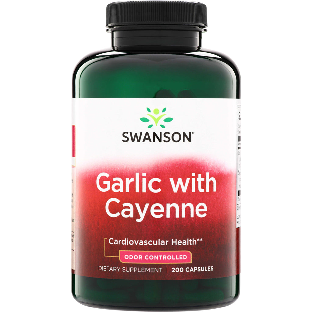 SWG06 | Swanson Garlic with Cayenne supplement, odor controlled, 200 capsules - Thumbnail