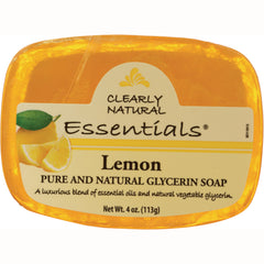 CLN009 | Clearly Natural Essentials lemon glycerin soap bar labeled Lemon with lemon graphic