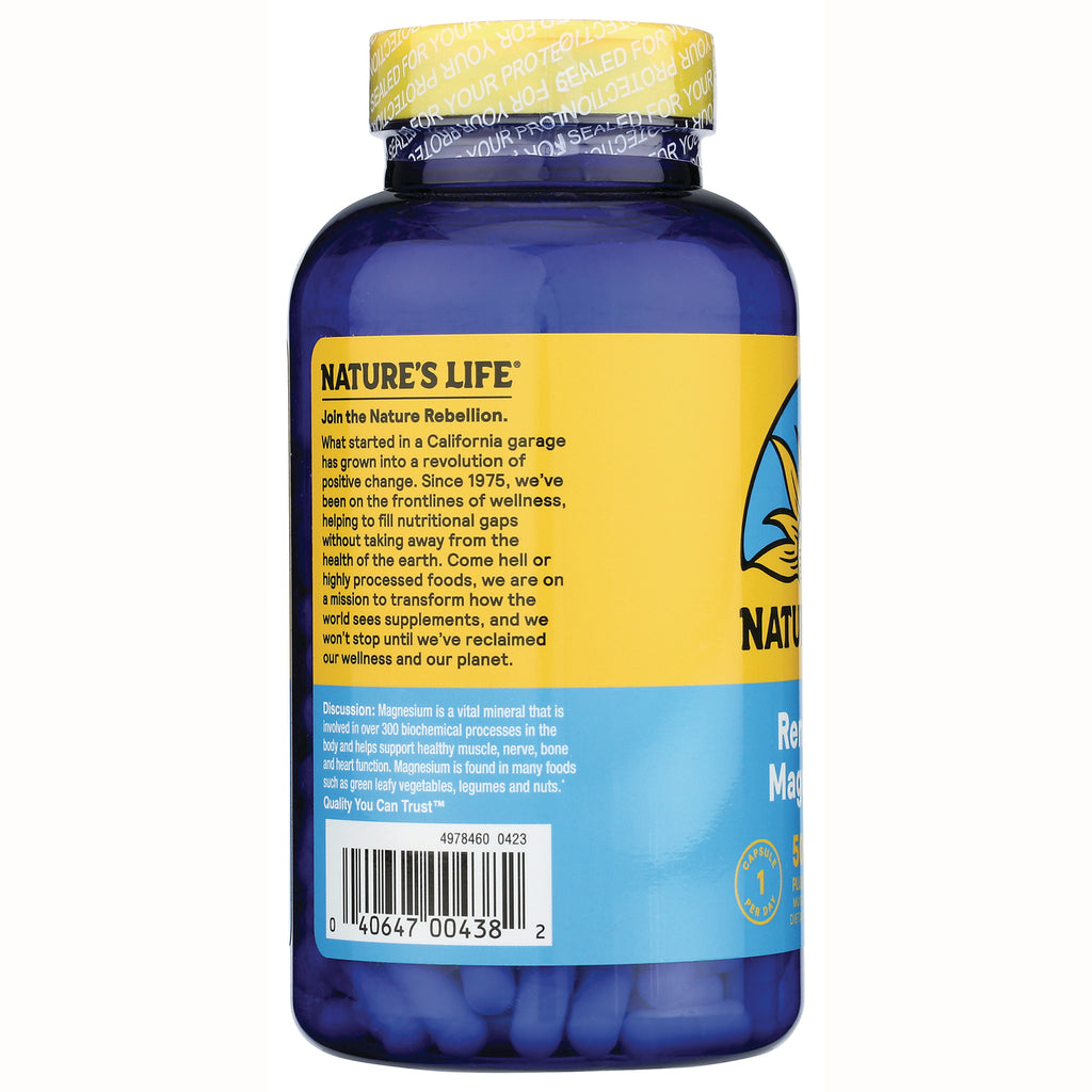 NSL004 | back label of blue supplement bottle showing Nature's Life brand text, product information and barcode - Thumbnail