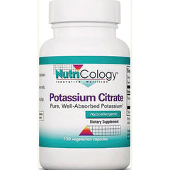 NCL059 | NutriCology Potassium Citrate dietary supplement bottle, hypoallergenic, 120 vegetarian capsules