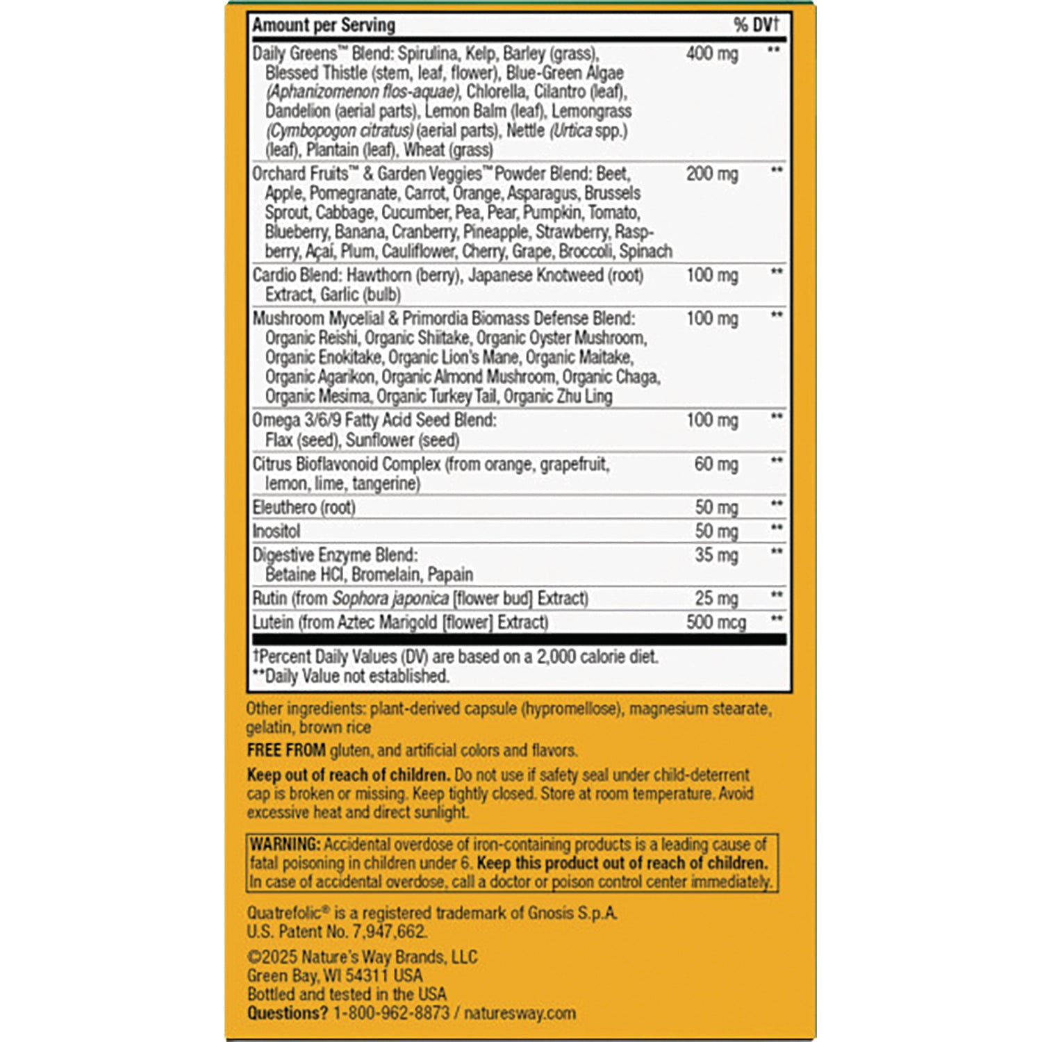 NW684 | back label showing supplement facts, ingredient list, and warning text