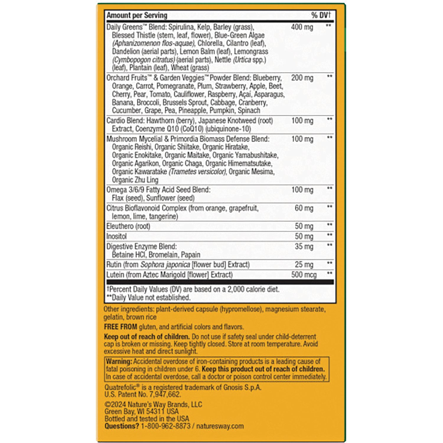 NW684 | back label showing supplement facts, ingredient list, and warning text